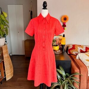Vintage Coral Button-Up Dress